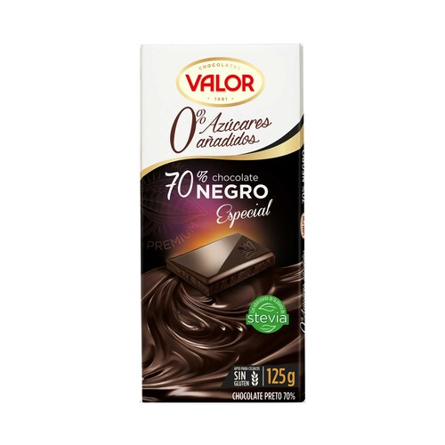 VALOR Chocolate especial negro 70% sin azúcares añadidos tableta de 125 g.
