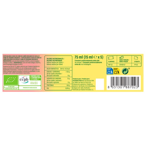 POLENGHI BIO Actilemon zumo de limón y jengibre 5x15ml