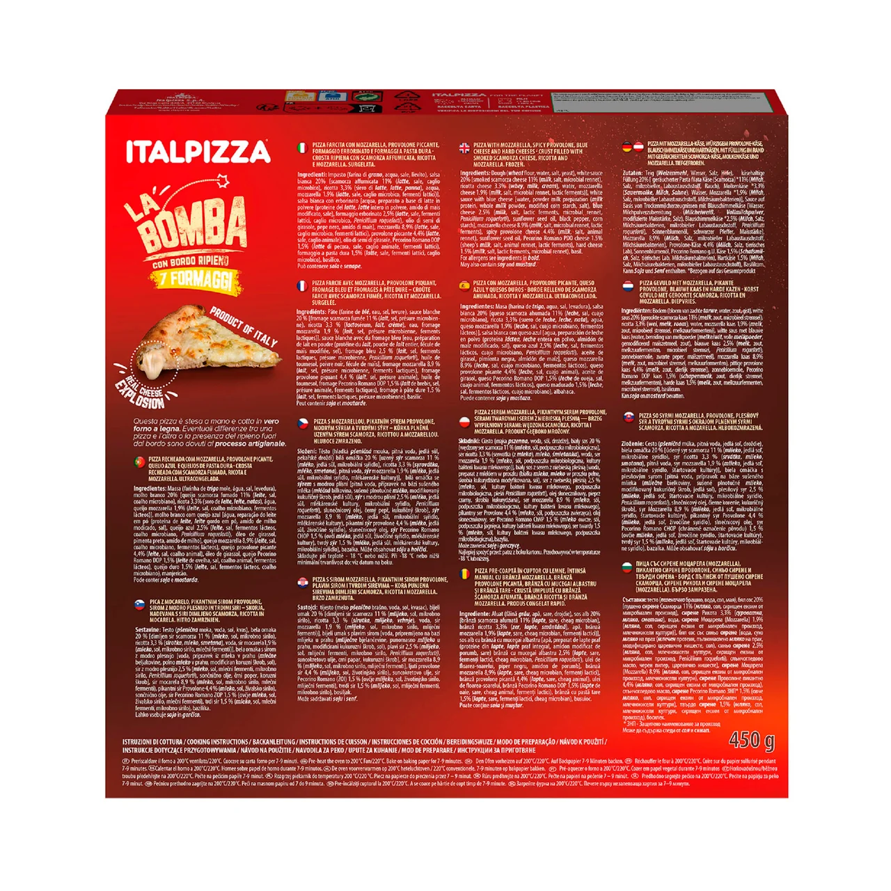 La bomba Pizza congelada a los 7 quesos 450 g.
