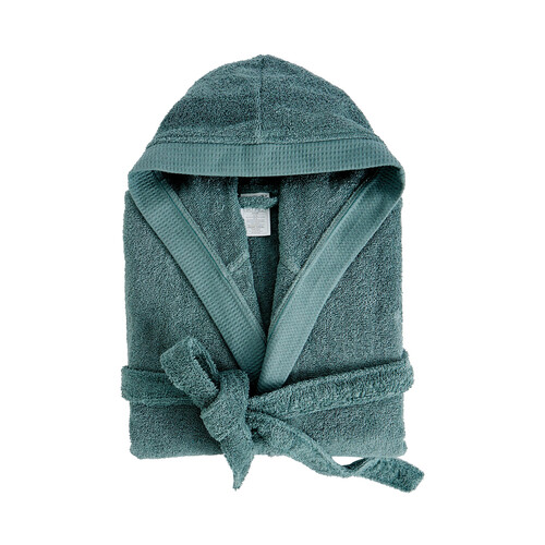 Albornoz con capucha para adulto talla L, tejido 100% algodón 420g/m², color azul grisáceo ACTUEL.
