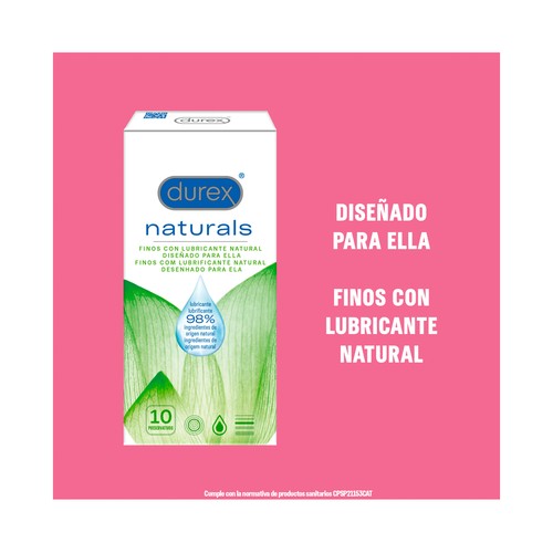 DUREX Preservativos finos con lubricante natural, diseñado para ellas DUREX Naturals 10 uds.