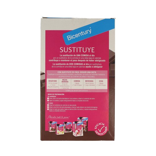 BICENTURY Batido con sabor a chocolate Sustituye de BICENTURY 225 g.