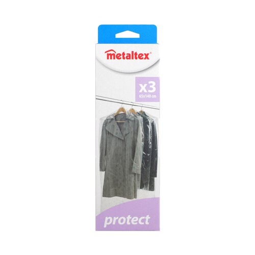 Juego de 3 fundas protectoras con tamaño ideal para abrigos, 65x140cm. METALTEX pack de 3 unidades.