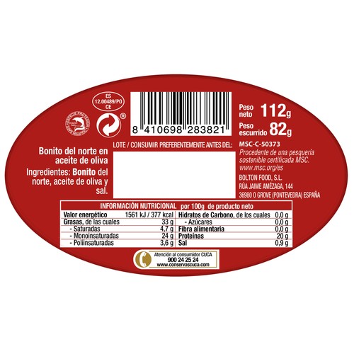 CUCA Bonito del norte en aceite de oliva 82g