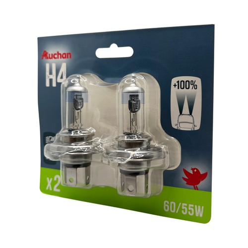 2 bombillas para automóvil H4, 60/55W +100%, PRODUCTO ALCAMPO.