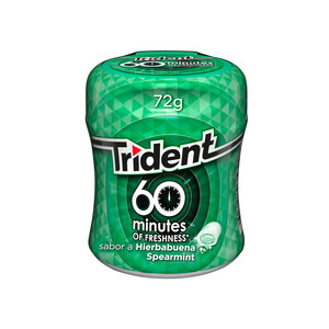 TRIDENT Chicles gragea sabor a hierbabuena, 60 minutos de frescura TRIDENT 72 g.