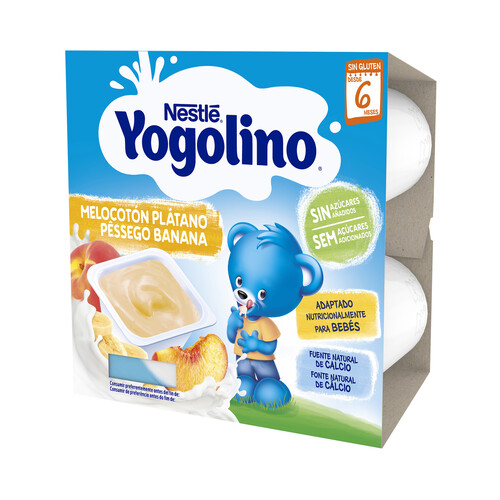 YOGOLINO Postre lácteo de melocotón y plátano, adaptado para bebés a partir de 6 meses YOGOLINO de Nestlé 4 x 100 g.