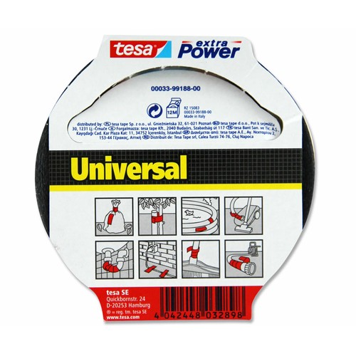 Cinta americana negra, 10m x 50mm, TESA Extra Power.