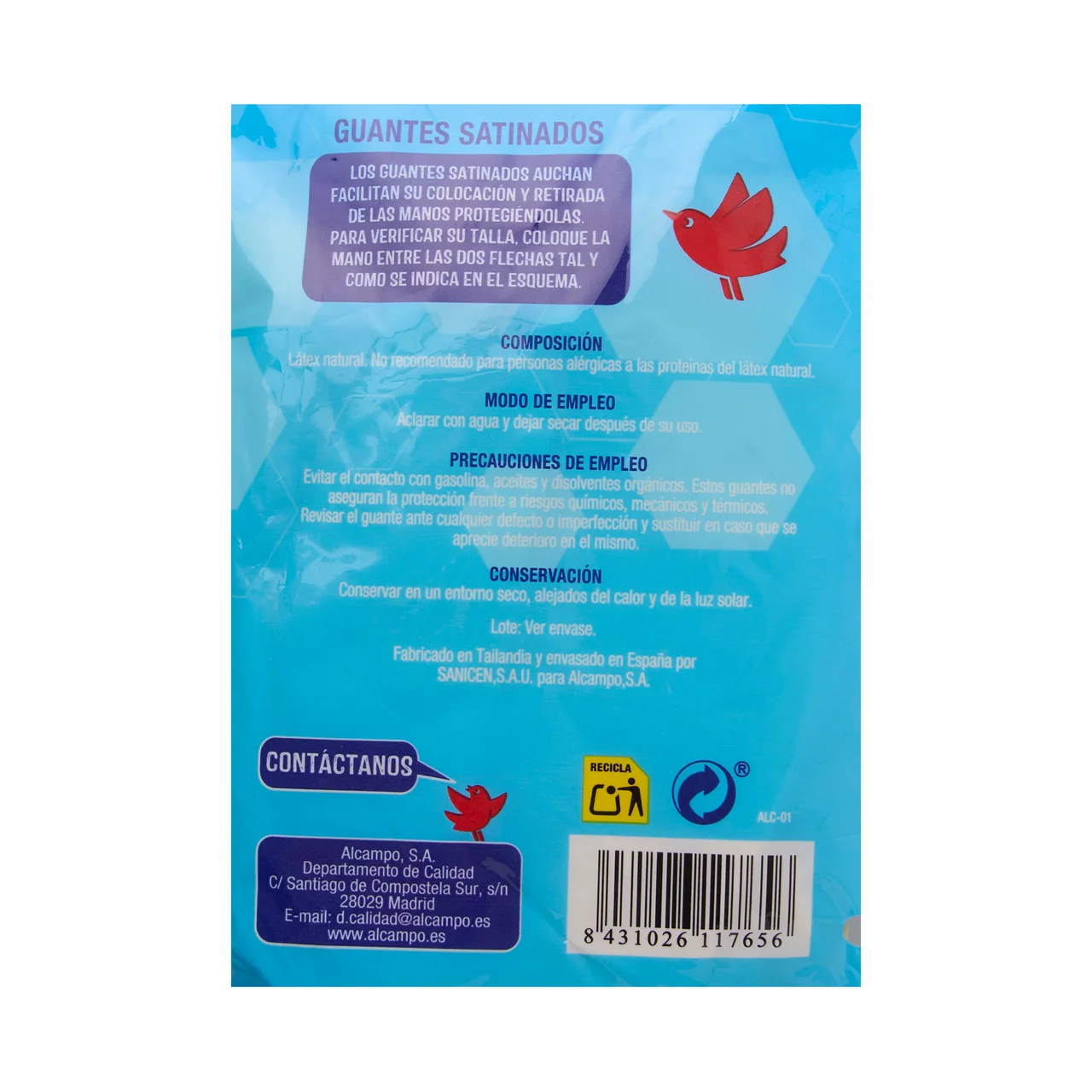 PRODUCTO ALCAMPO Guantes de látex satinado talla mediana 7-7 1/2 1 par