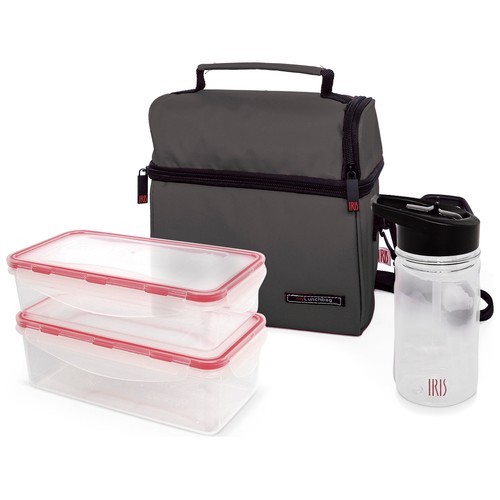 Bolsa para alimentos con interior térmico, 2 recipientes herméticos y botella, Optimal azul IRIS.
