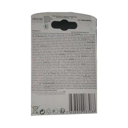 Pack de 2 pilas de botón alcalinas LR54, 189, 1,5V, ENERGIZER.