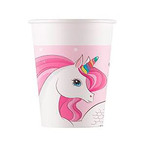 Imagen de Pack de 8 vasos de papel de unicornio de 200ml, FSC, PROCOS