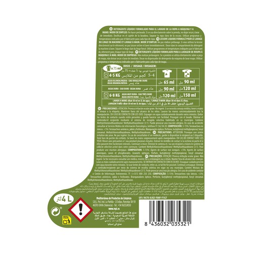 EKOSAN Detergente líquido para lavadora con aloe vera EKOSAN 61 lav. 4 l.