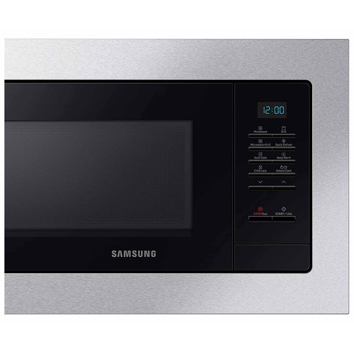 Microondas integrable con grill SAMSUNG MG23A7013CT/EC, color inox, capacidad 23L, potencia: 800W, grill: 1100W.