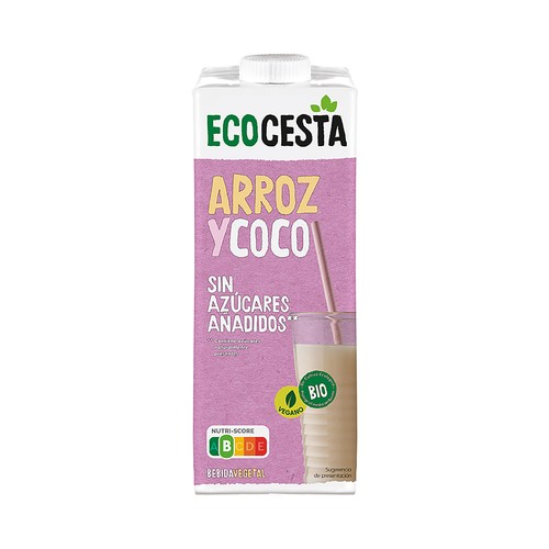 Bebida vegetal de arroz y coco sin azúcares añadidos ecológica ECOCESTA 1 l.