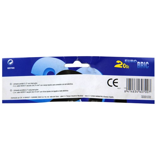 Lámpara portátil E27, longitud 5m, EUROBRIC.