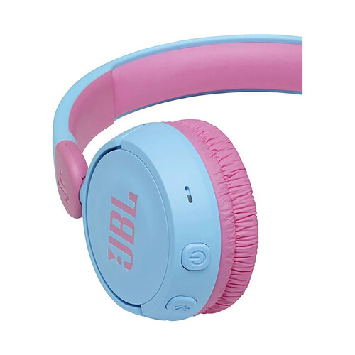 Auriculares bluetooth para niños tipo diadema JBL JR 310 BT, control de volumen, color azul y rosa.