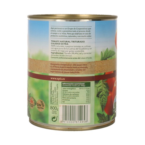 APIS Tomate triturado natural lata de 800 g.