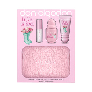 Imagen de DON ALGODÓN La vie en rose Neceser para mujer con colonia, iluminador y crema de manos.
