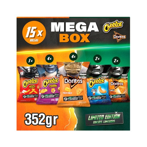 MEGA BOX Mix de aperitivos Cheetos y Doritos 15 unidades especial Avengers 352gr.