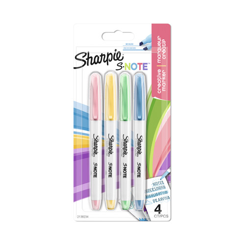 Pack de 4 rotuladores de colores pastel con punta biselada, SHARPIE S-NOTE.