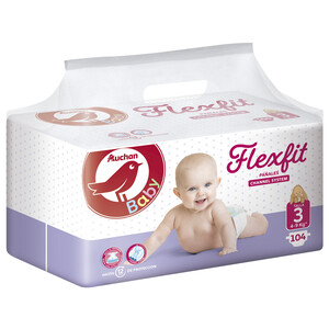 ALCAMPO BABY Pañales talla 3 para bebés de 4 a 9 kilogramos ALCAMPO BABY Flexfit 104 uds.