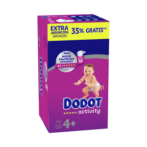 DODOT Pañales talla 4+ para niños de 10 a 15 kilogramos DODOT Activity 104 uds.