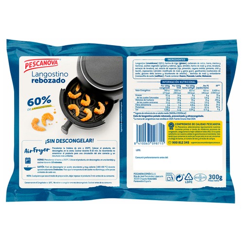 PESCANOVA Cola de langostino pelado rebozado, precocinado y ultracongelado 300 g.