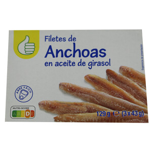 PRODUCTO ECONÓMICO ALCAMPO Filetes de anchoa en aceite de girasol PRODUCTO ECONÓMICO ALCAMPO 3 uds. x 43 g.