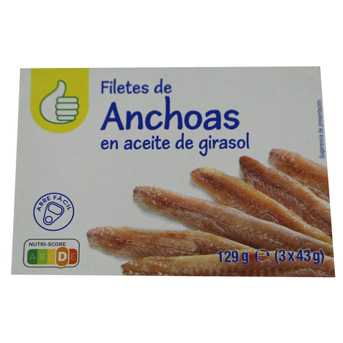 Filetes de anchoa en aceite de girasol PRODUCTO ECONÓMICO ALCAMPO 3 uds. x 43 g.