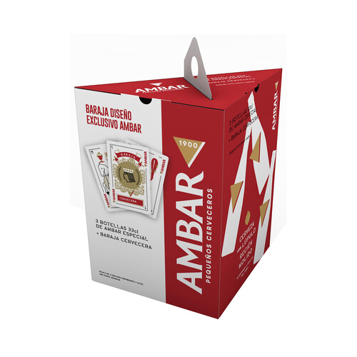 Estuche cervezas AMBAR 3 botellas + baraja