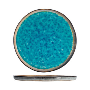 Imagen de Plato llano de 27 cm fabricado en gres color azul con filo marrón, Teide HOME.