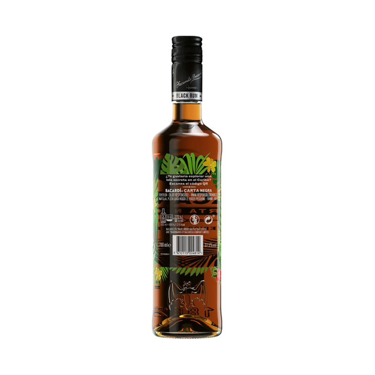BACARDI Ron negro superior importado de Puerto Rico BACARDÍ Carta negra botella de 70 cl.