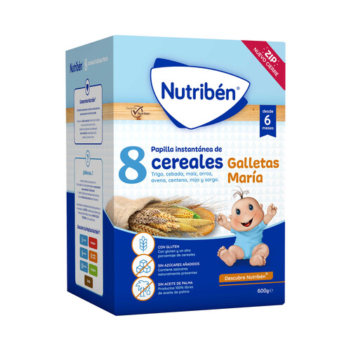 NUTRIBÉN Papilla en polvo de 8 cereales con galleta María a partir de 6 meses NUTRIBÉN 600 g.