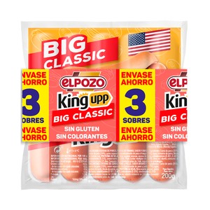 Imagen de EL POZO Big classic king upp Salchichas cocidas de pavo y cerdo sabor ahumado 3 x 200 g.