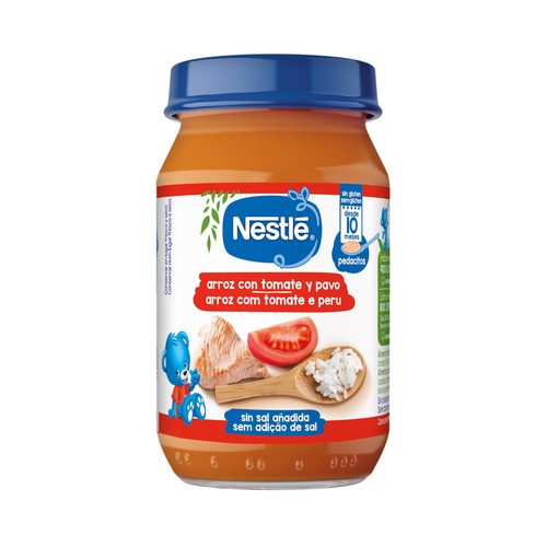 NESTLÉ Tarrito (con pedacitos) de arroz con tomate y pavo, a partir de 10 meses 190 g.