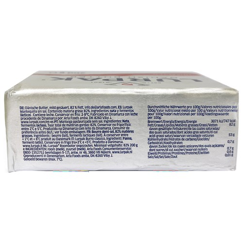 LURPAK Pastilla de mantequilla danesa sin sal 200 g.