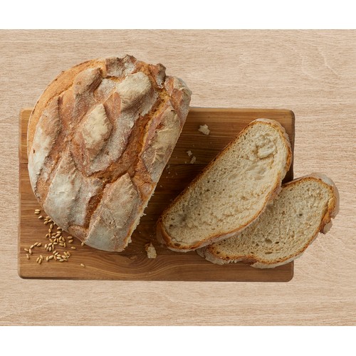 Hogaza de pan rústico con masa madre de Fabricación Propia, 800g.