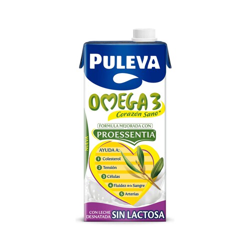 PULEVA Omega 3 Preparado lacteo desnatado, sin lactosa y enriquecido con ácido oleico y Omega 3 1 l.