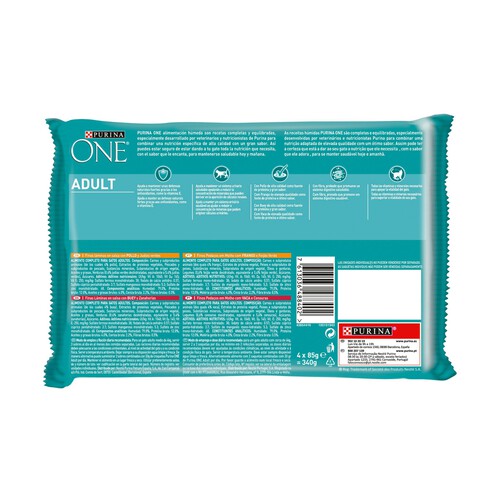 PURINA ONE Comida para gatos adultos a base de salsa de pollo y judías verdes PURINA ONE 4 uds. x 85 g.