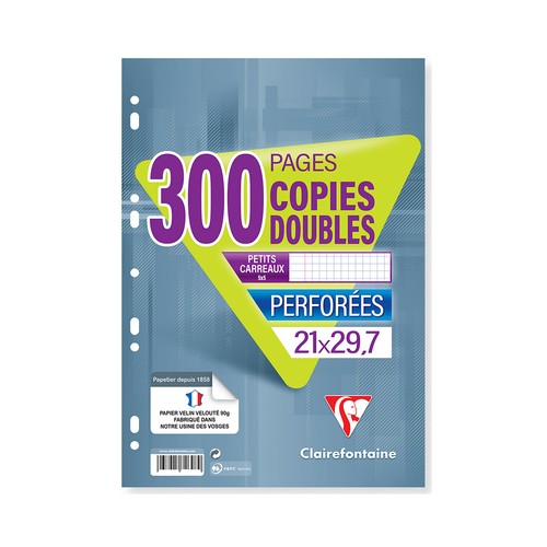 Hojas perforadas tamaño A4 210x297 200 hojas +100 gratis 5x5  papel pefc 90g retractilado con encarte, CLAIREFONTAINE.