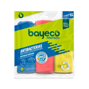 BAYECO Bayetas multiusos XL (40 x 35) de microfibra 100% y acción anti bacterias protech 3 unidades