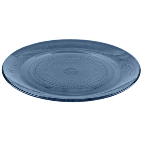 Plato llano 25cm vidrio relieve color azul oscuro. ACTUEL
