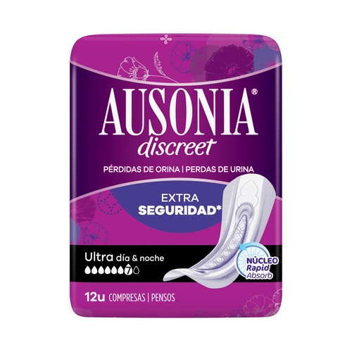 AUSONIA Compresas ultra día y noche, para pérdidas de orina severas AUSONIA Discreet 12 uds.