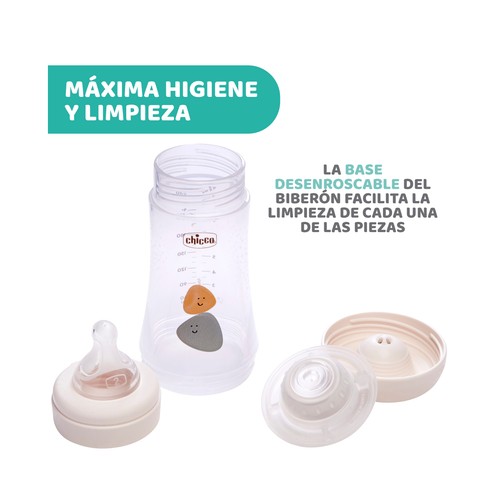 CHICCO Biberón de 240 ml con tetina de silicona, flujo medio y sistema anticólicos, a partir de 2 meses CHICCO Perfect 5.