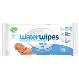 Imagen de WATERWIPES Toallitas humedas para bebe con un 99.9% de agua y una gota de extracto de fruta 60 uds.