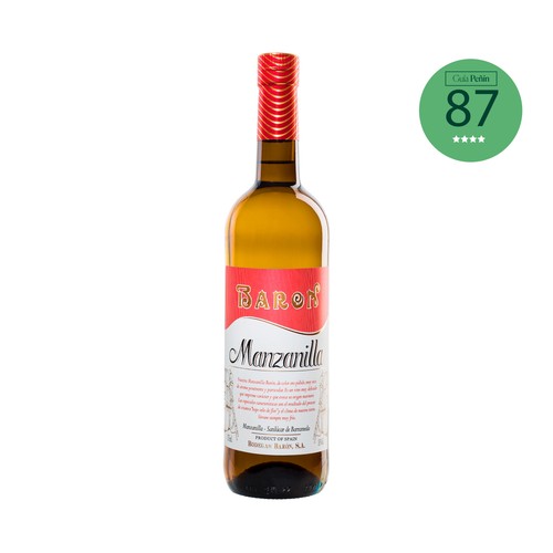 Vino manzanilla fina con denominación de origen Sanlúcar de Barrameda BARÓN botella de 75 cl.