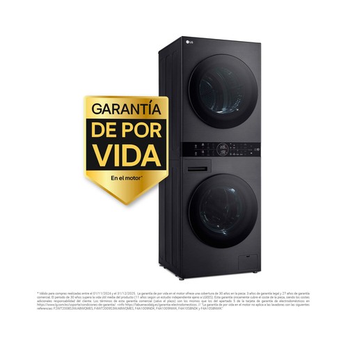 Torre de Lavadora y secadora LG WT1210BBF Inox, lavado/secado: 12KG/10KG, clasificación energética: A, 1400RPM, H: 165,5cm, A: 60cm,F: 66cm.