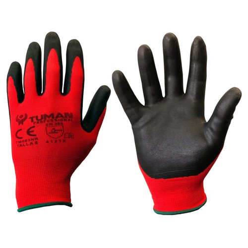 Guante de trabajo de nylon - nitrilo de color rojo talla 9, TUMAN.