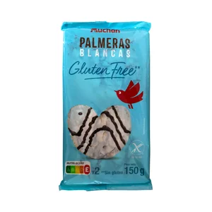 PRODUCTO ALCAMPO Palmeras de chocolate blanco elaboradas sin gluten 2 uds, 150 g.